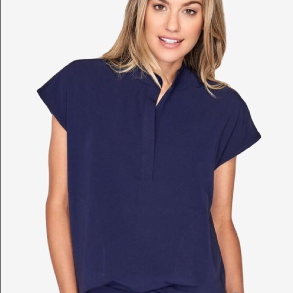 Figs Mandarin Navy Scrub Top